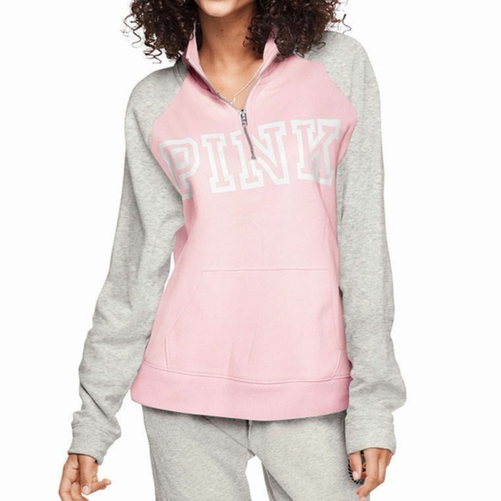 Victoria's Secret PINK Campus Colorblock Quarter Zip Pullover sweatshirt